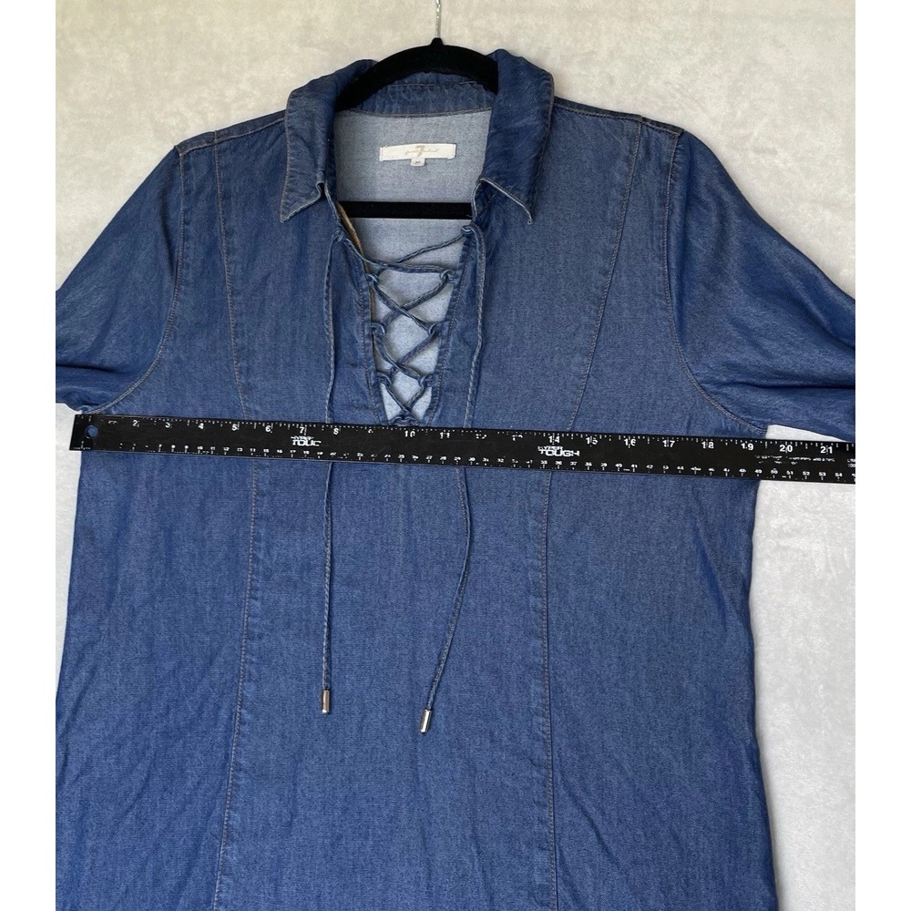 7 For‎ All Mankind Chambray Dress Womens M Long Sleeve Western Coastal Cowgirl - Picture 6 of 8